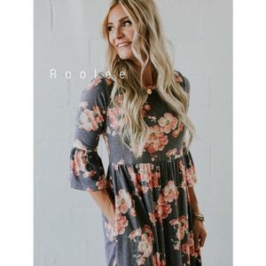 Roolee floral midi dress flutter sleeve